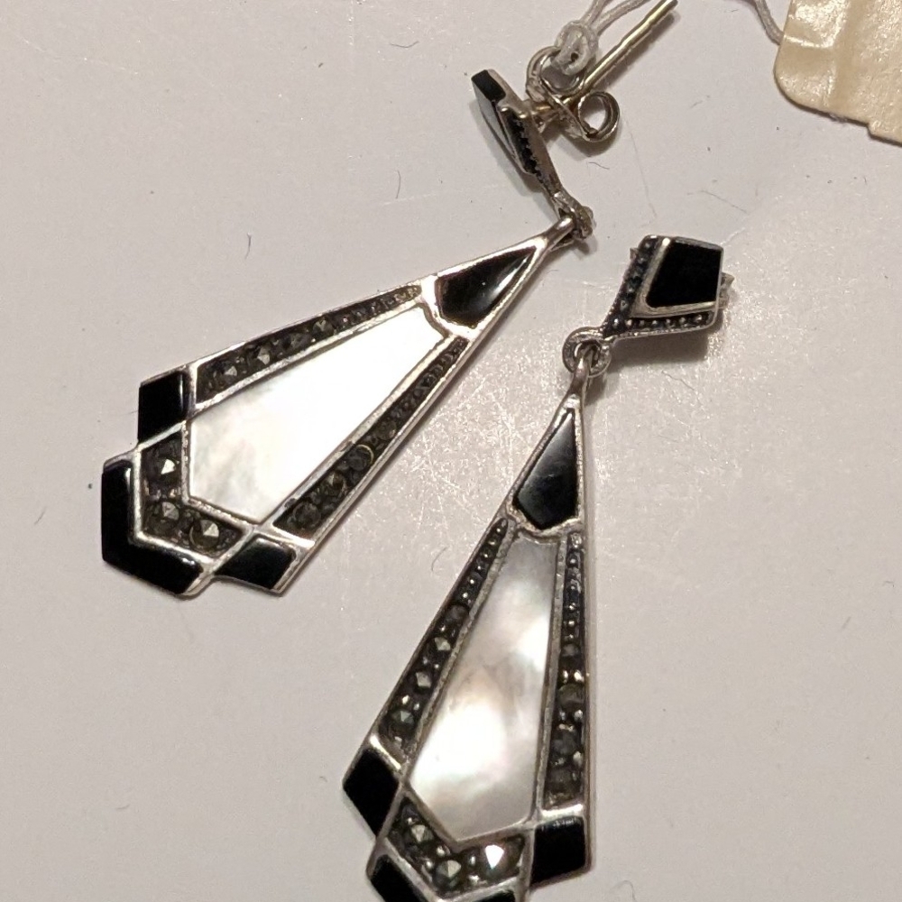 New Judith Jack Marcasite, Mother Of Pearl, Sterling Silver Deco Style Earrings